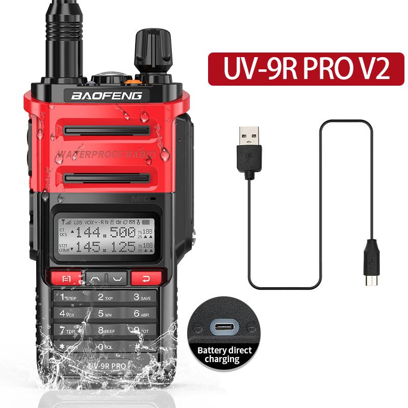 Baofeng UV 9R Pro V2 IP68 Waterdichte Walkie Talkie Tri-Power Type-C Oplader Dual Band Zender Zendontvanger Ham Tweeweg Radio Maritieme Radio EURO rood