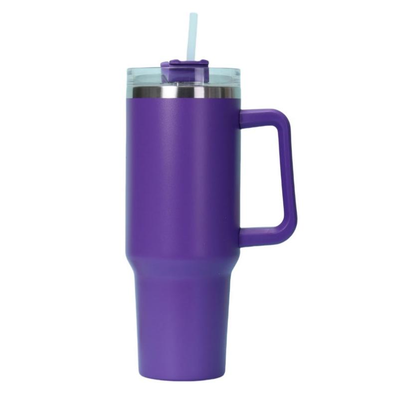 Simple Solid Color Large Capacity Double-layer Vacuum Stainless Steel Thermos Cup with Straw Coffee Cup Outdoor Car Water Cup