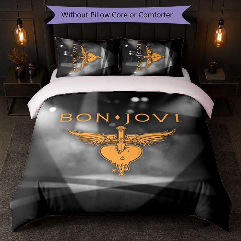 Set Biancheria da Letto 3 Pezzi Stampa Bon Jovi Copripiumino con Due Federe Biancheria da Letto Morbida per Camera da Letto Domestica