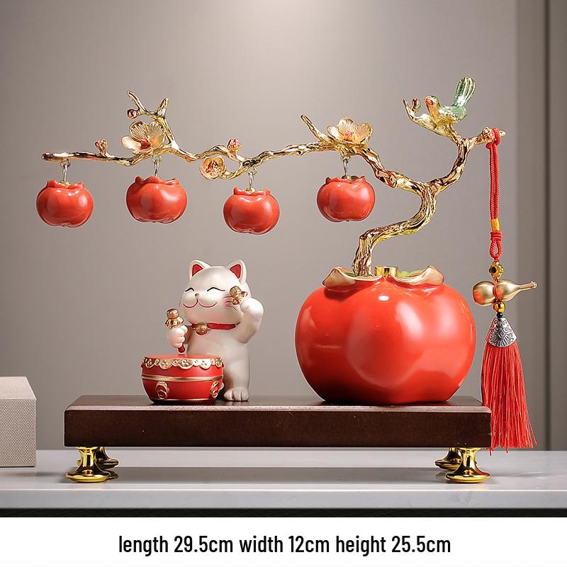 Fortune Cat Money Tree Figurine - Office, Shop, Reception & Housewarming Decoration