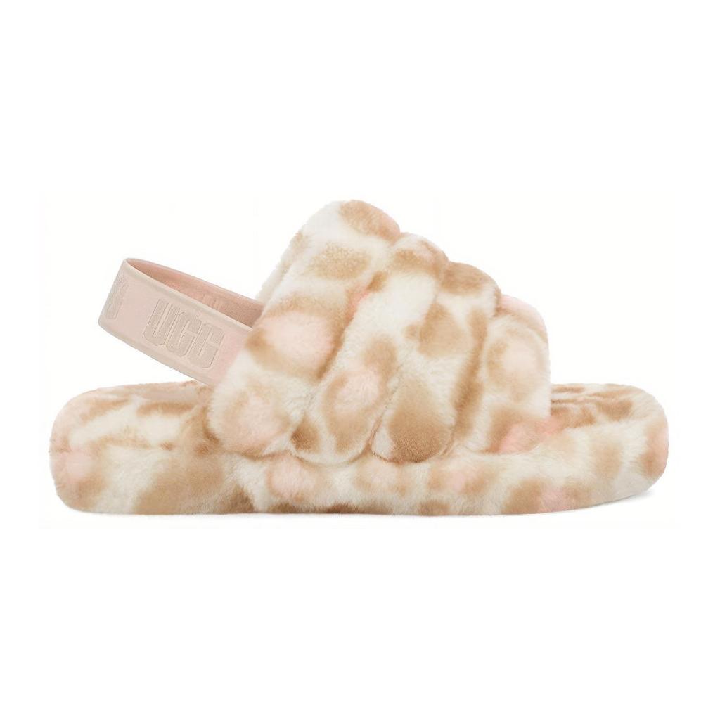 UGG Fluff Yeah Leopard Print Open Toe Sandals Kids Sandals White 1123640K-WHT
