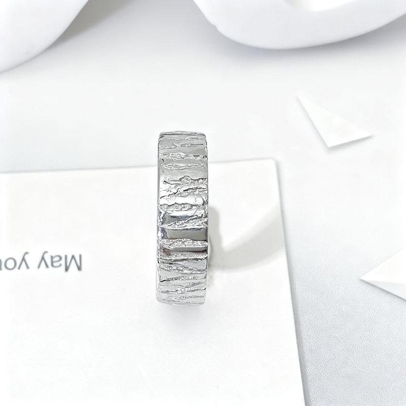 

S925 Sterling Silver Adjustable Tree Bark Ring – Minimalist Korean Unisex Design Adjustable Size