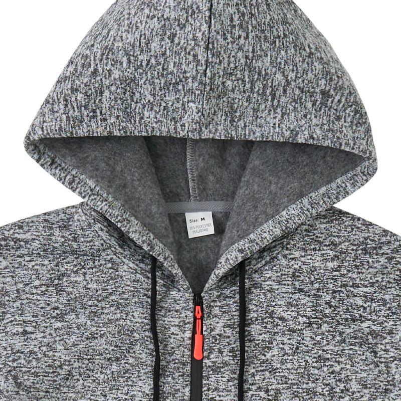 Men Heather Full Zip Hoodie Jacket, Drawstring Hood Long Sleeve Sweatshirt With Zipper Arm Pocket Lightweight Casual Outdoor Workout Hooded Coat