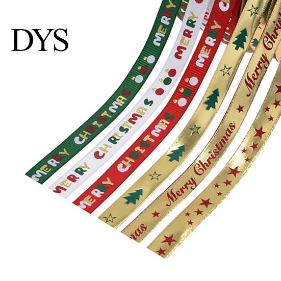 Seasonal Foil Ribbon for Party Decor Christmas Gold Ribbon, Merry Decorative Fabric Glittering Text Holiday Gift Packing, Xmas Decorations Stamping