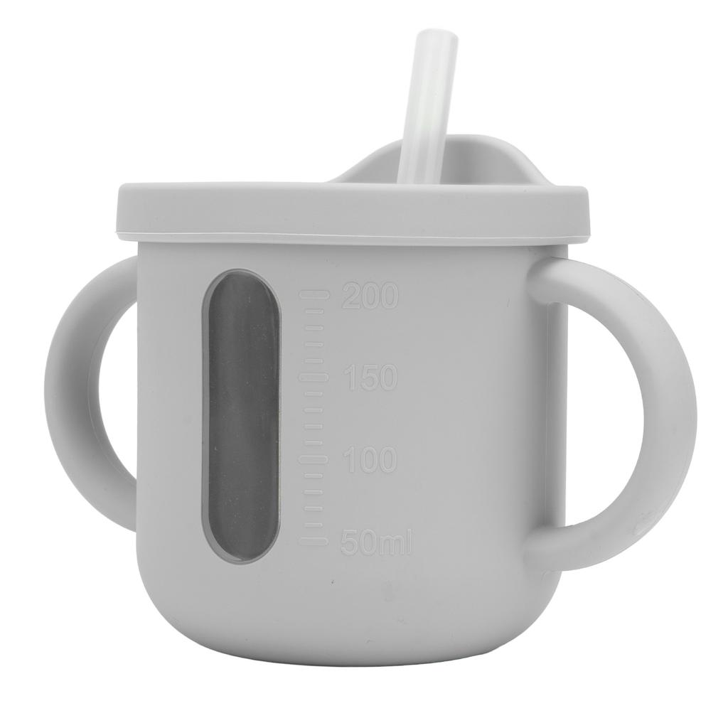Silicone Sippy Cups Double Handles Lightweight Toddler Training Cup with Tight Leakproof Cover for Home Travelling Grey