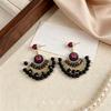 Retro handmade crystal fan earrings light luxury high-end ethnic style earrings temperament versatile vacation style earrings