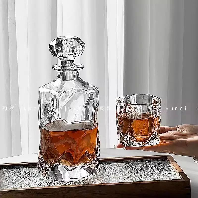 irregular Crystal Glass Bottle, Wine Decanter, Whiskey, Liqour Pourer, Home Bar Vodka Beer Bottle Jar, JR