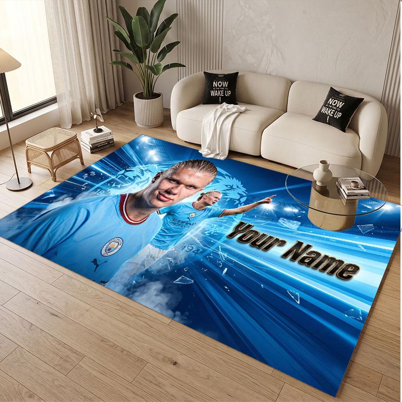 Custom Rug Erling Haaland Pattern Print Name Text Soft Non‑Slip Floor Carpet for Home Indoor Decoration