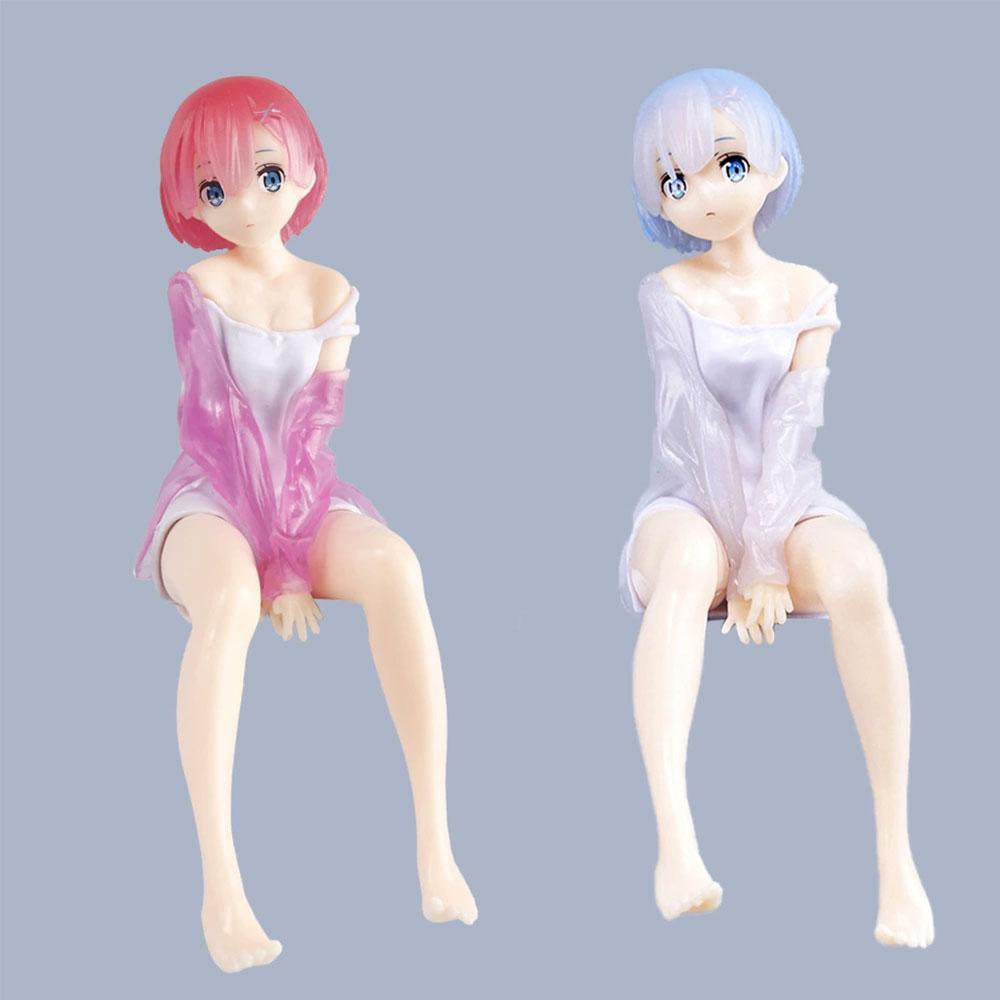 14CM Anime Re:Life in a different world from zero Figure Ram And Rem Pajamas instant noodles press Sitting Position Anime Model