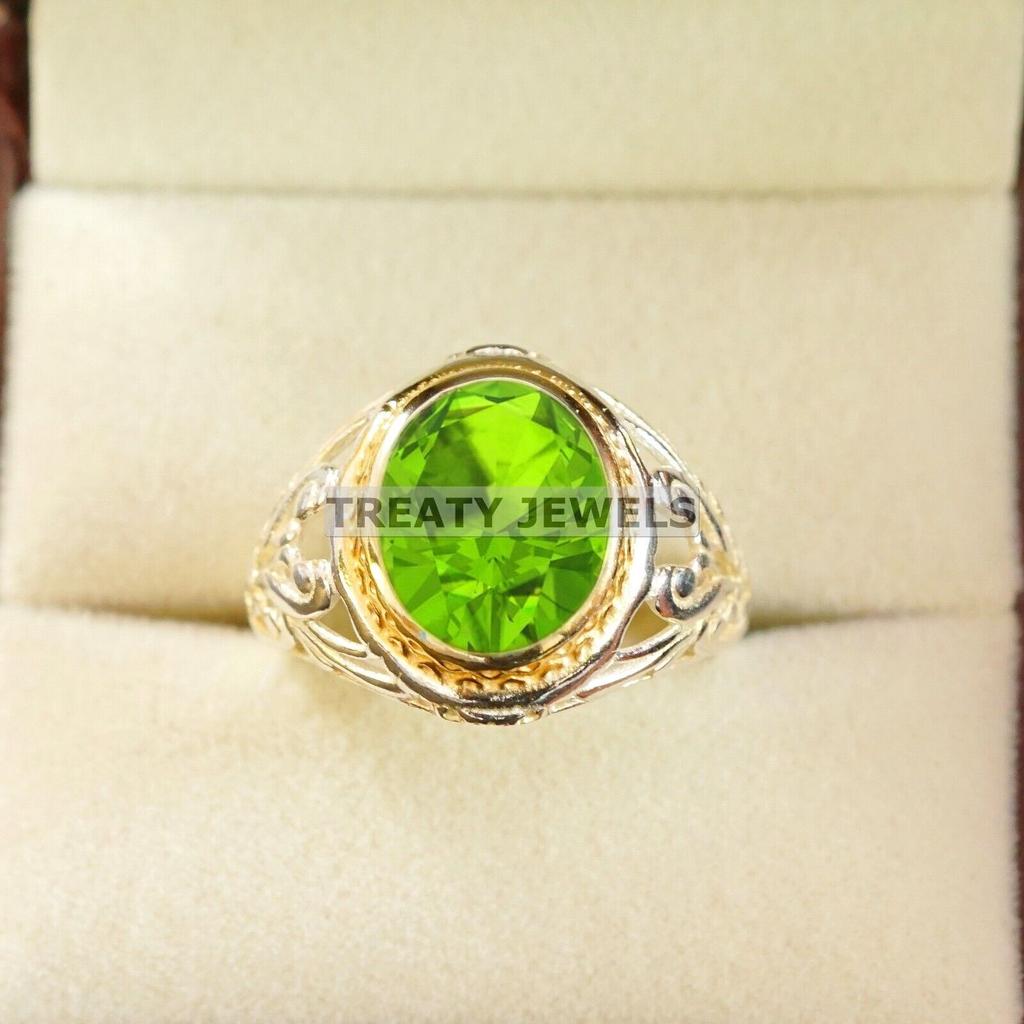Peridot Oval Cut Gemstone With 925 Sterling Silver Ring For Men's #B465 JL375683900629