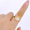 Adjustable Women's Cute Zodiac Rabbit Ring with White Chalcedony and Sand Gold Finish