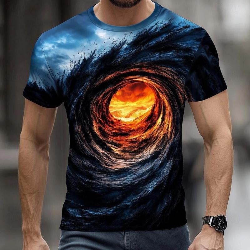 Sunset Ocean Pattern T-Shirt For Men Colorful Clouds 3D Print Tees Summer Casual T Shirts O-Neck Tops Loose Street Short Sleeves