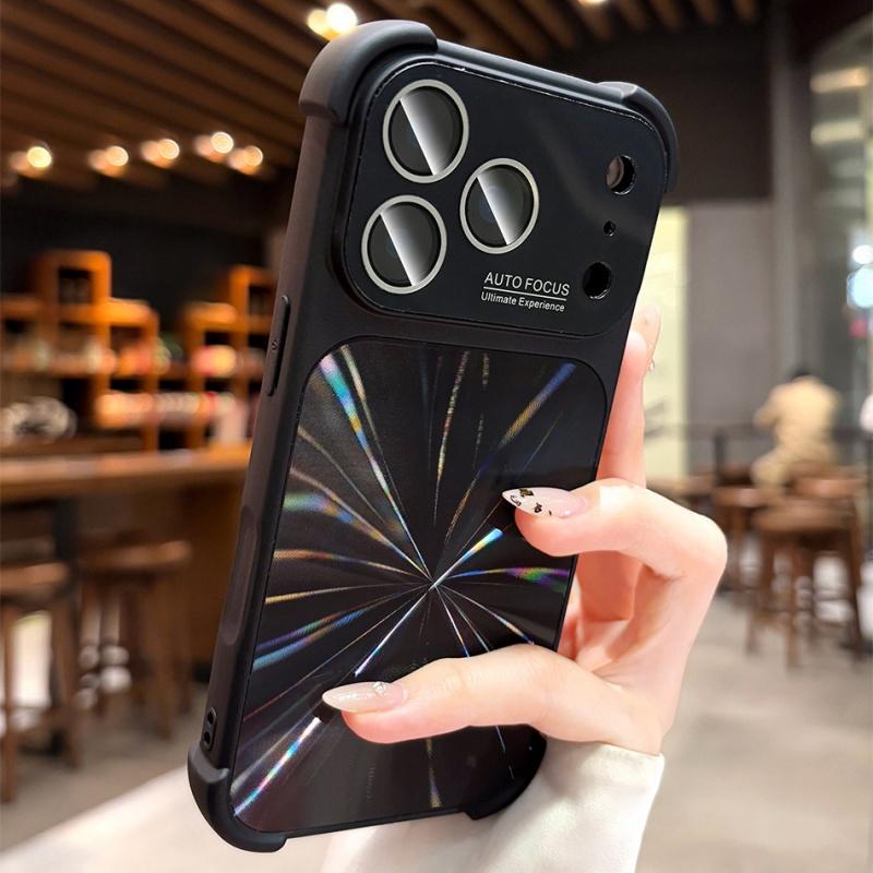 Bumper Shockproof Soft Silicone Case For iPhone 15 14 13 16 17 Pro Max Laser Aurora Glass Lens Protection Touch Buttons Cover