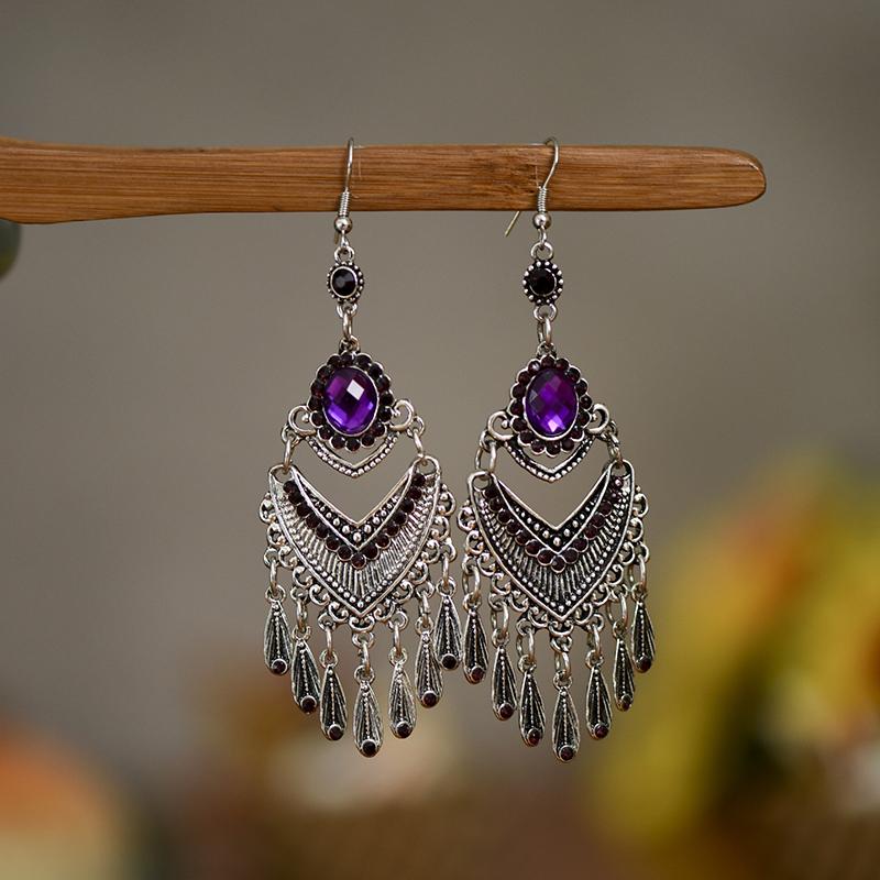 Vintage Multicolor Crystal Rhinestone Bohemian Earrings For Women Ethnic Gypsy Geometric Tassel Layered Boho Statement Earrings