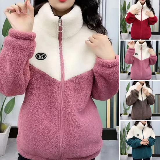 Women's Fuzzy Fleece Jacket Zip Up Stand Collar Sherpa Coat Fall
