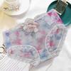 Underpants Women Panties Rose Embroidery Flower Print Mid Waist Stretch Briefs See-through Lace Sexy Ladies Underwear Daily Wear