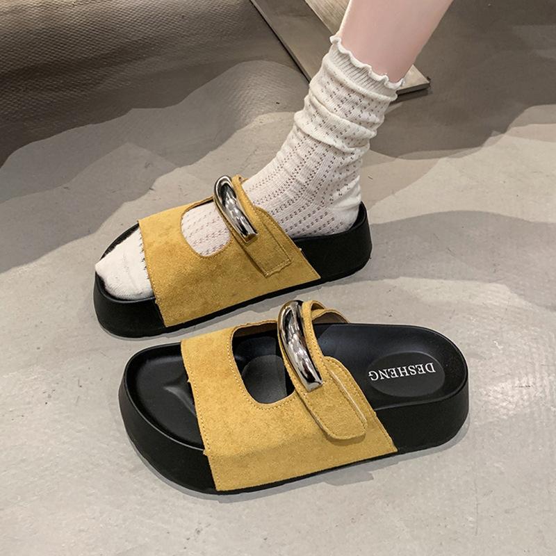 Thick-soled heightening one-word slippers for women to wear spring and summer seaside beach cool slippers