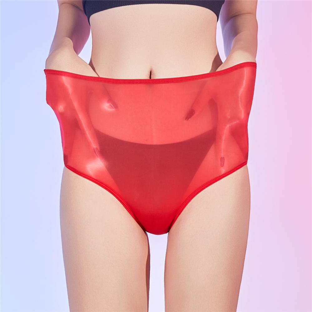 Sexy Women 6D Elastic Oil Glossy Shiny U Convex Pouch Briefs Smooth Breathable Open Crotch Safety Shorts Bottom Underwear