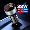 Car Charger PD+USB QC3.0 38W Quick Charging Phone Charger 12-24V Cigarette Lighter Adapter with Led Voltmeter Display