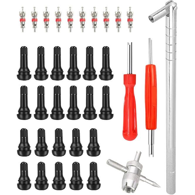 Tire Valve Stem Puller Tools Set,Includes Valve Stem Cores,4 Way Valve Core Remover,Single Head Tire Valve Core Remover,Valve Stem Taller, Tire