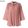 ZANZEA Women Casual Round Neck Solid Color 3/4 Sleeve Loose Blouse