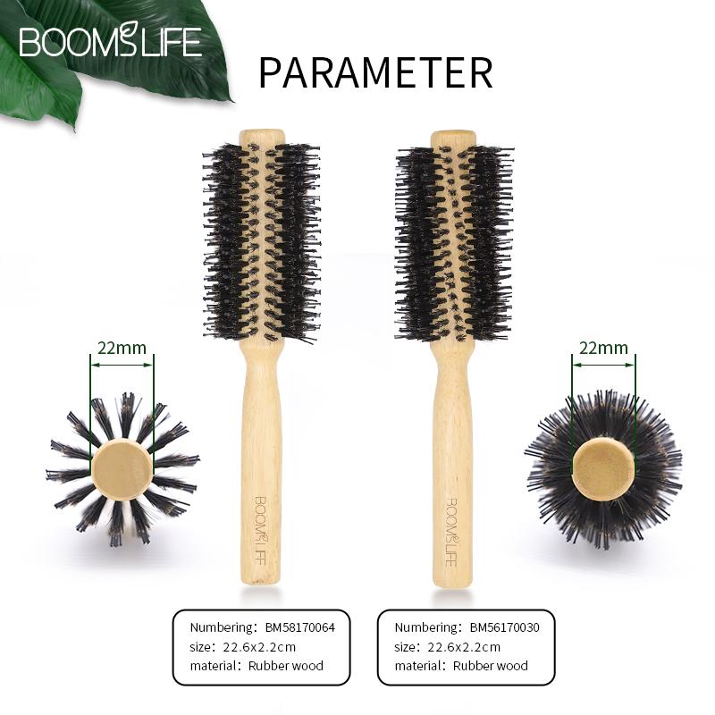 Boar Bristles Round Hair Brush Women Anti Static Wood Comb Hair Curling Styling Barrel Rolling Detangling Hair Comb For Curly