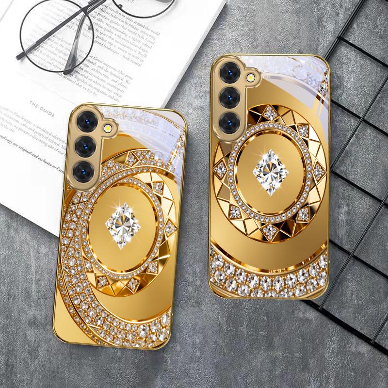 Exquisite Jewelry Art For Samsung Galaxy S26 S20 FE S21 S22 S23 Plus S24 Ultra S25Ultra S21+  S22Plus Golden glass phone case