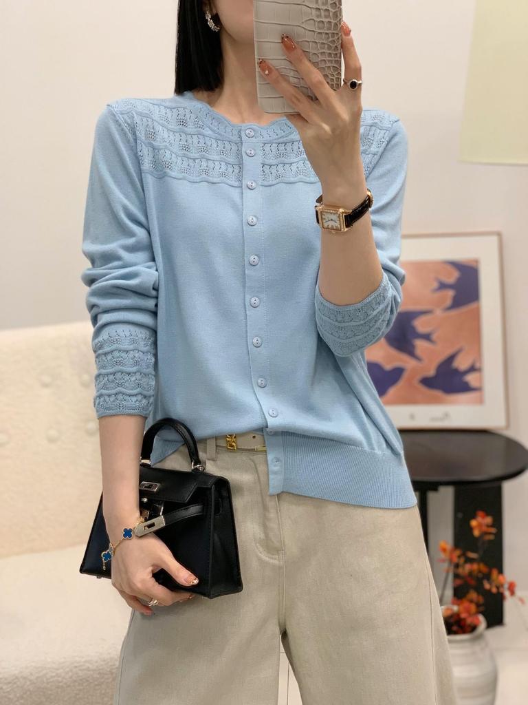 Women's Crochet Hollow Sweater - High-Quality Imitation Wool, Loose Fit, Spring/Autumn Base Layer