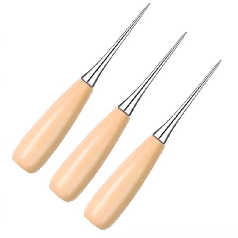 Poinçon à manche rond en bois massif, poinçon textile en cuir fait main avec fourreau, poinçon de couture, outils à main textiles