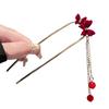 New Chinese Style U-Shaped Hairpin Red Butterfly Design Elegant Ancient Style Tassel Hairpin For Bride Updo