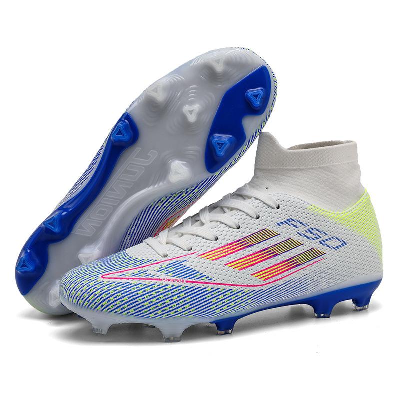 High-Top Football Shoes Electroplated Soles Spikes Male Students Youth Artificial Grass Outdoor Training Competition Shoes 35 белый