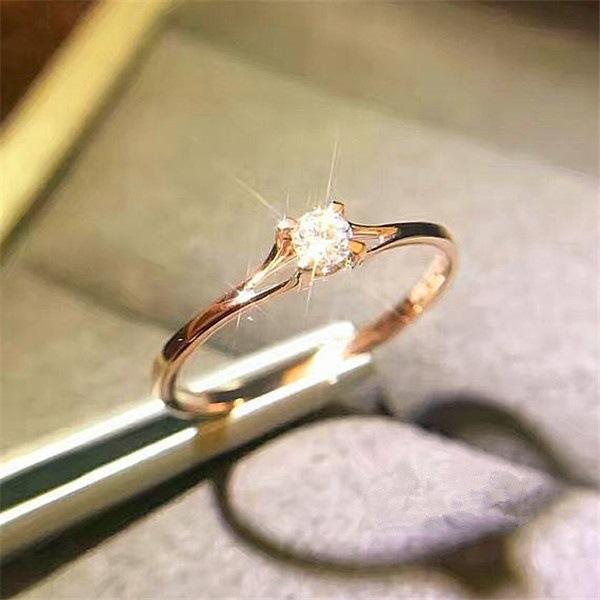 Simple Classic Dainty Rings for Women Four Claws Mini Cubic Zirconia Rose White Gold Color Birthday Gift Fashion Jewelry KCR231
