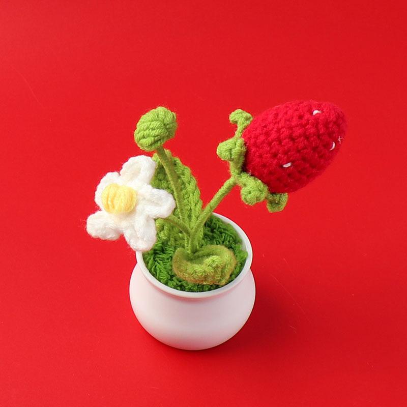 Hand-Knitted Wool Fake Flowers Set: Sunflower, Carnation, Tulip - Desktop Decor, Teacher/Student Gift, Everlasting Bouquet