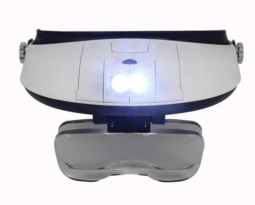 Huvudbandsförstoringsglas med LED-ljus Avtagbar Pannlampa Förstoringsglas för Lödning Med 5 Utbytbara Linser