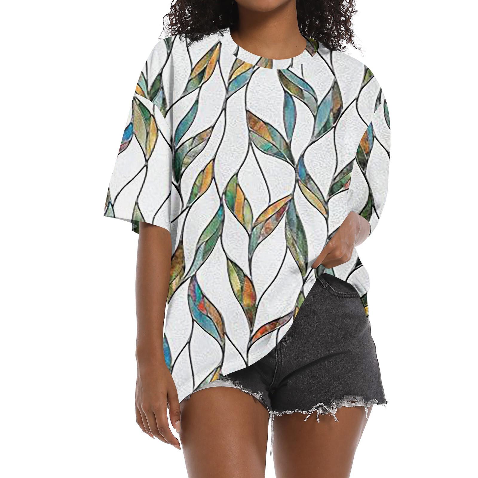 

Рубашка для женщин, модная повседневная свободная футболка с принтом и круглым вырезом, с короткими рукавами и принтом, женский топ XXL белый