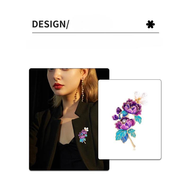 New Chinese style pink peony flower brooch, enamel color, pearl flower, versatile fashionable chest flower, brooch