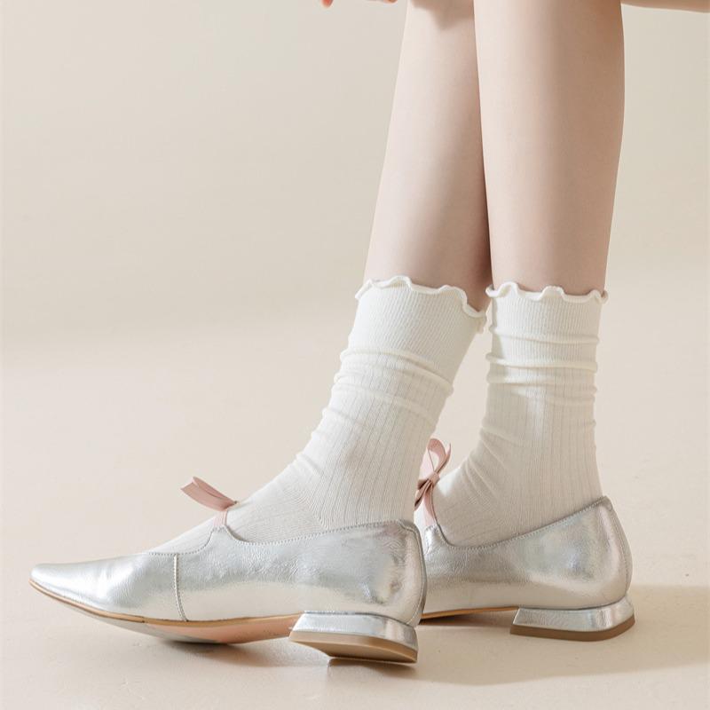 Spring/Summer Japanese Style Ruffle Ribbed Mid-Calf Breathable Maternity Cotton Socks.