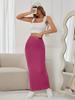 Women's High Waist Midi Skirt Pencil Skirt Stretch Ribbed Knit Bodycon Long Skirt