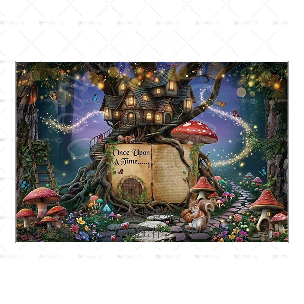 Dreamy Fairy Tale Forest Mushroom House Photography Background Cloth - Children's Birthday Party Decorative Wall Background