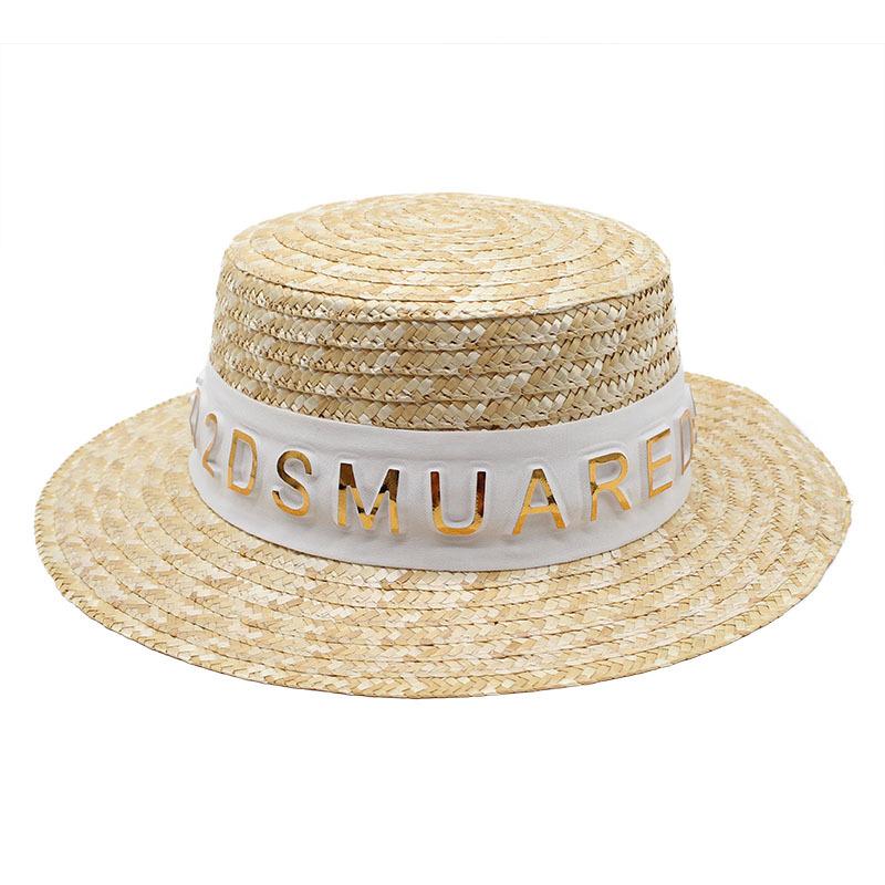 Spring And Summer Big Eaves Wheat Pole Braid Flat Top Flat Edge Straw Hat Women'S Sunshade Shape Natural Ethnic Style Straw Hat Tide