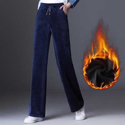 2022 herbst Winter Casual Hohe Taille Voller Länge Hosen Cord Pantalones Frauen Verdickung warme Elegante Hosen Spitze Up Elastische