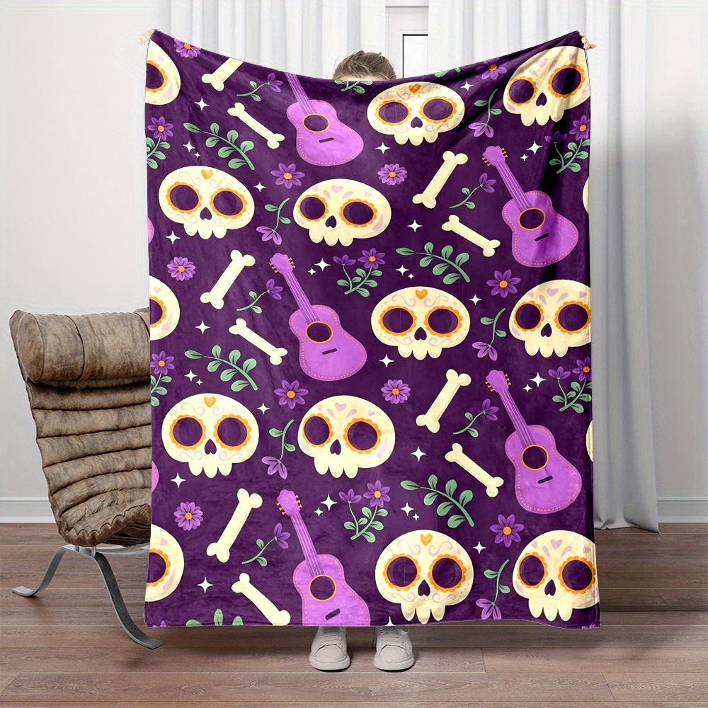 Rock Skull Guitar Print Blanket  Reversible Gothic Flannel for AllSeason Lounging Music Decor  Edgy Gift Vibes 75x100cm