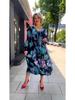 Spring/Autumn 2023 Women's V-neck Slimming Print Long Dress - European & American Fashion