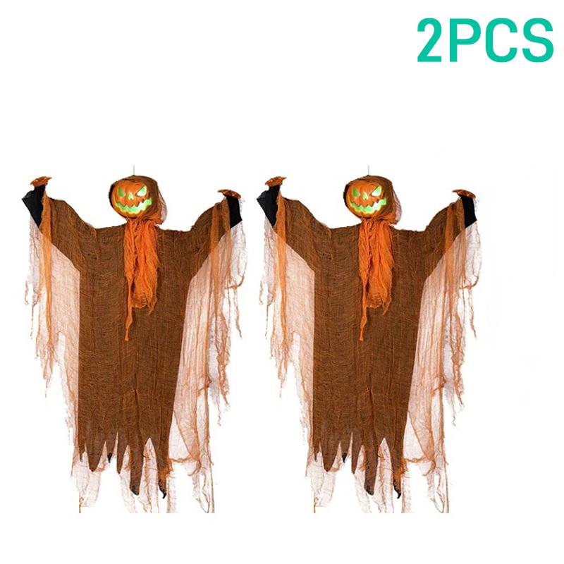 Halloween Pumpkin Hanging Ghost Party Decorations Hanging Green Light Light-emitting Sound Props Yard Ghost House Decoration