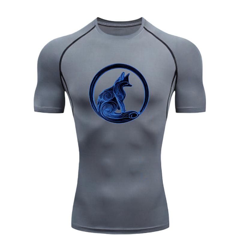 Blue Fox Pattern  Men's Sports T-shirt Training Fitness Compression Workout T-Shirt Rashgard Tops T-Shirt for Men