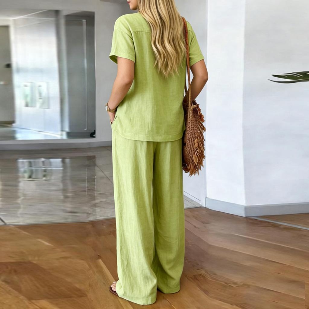Fashionable And Sexy Women's Spring And Summer Retro Elastic Waist Strap Linen Suit Women's Fashion Color Casual Two-piece Set