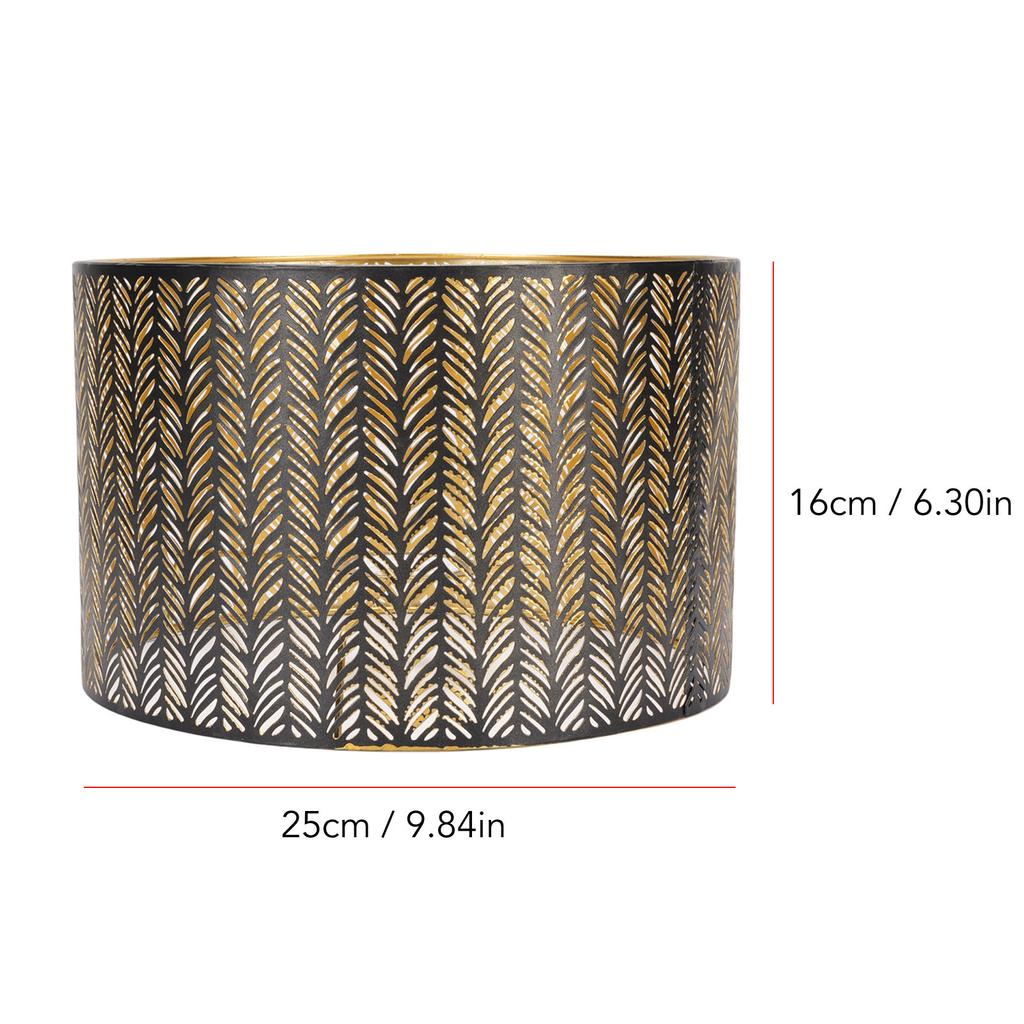 Metall Lampenschirm E14 E27 Eisen Zylinderform Ausgehöhlt Blatt Dekorativer Lampenschirm für Tisch Wand Deckenleuchte Schwarz und Gold