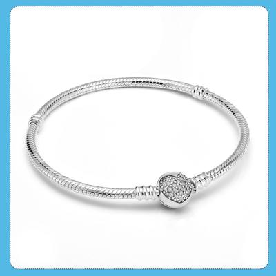 925 Silber Funkelndes Herz-Verschluss-Schlangenkettenarmband für Damen für Charm-Perlen-Schmuck 