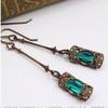 Women Zinc Alloy Jewelry Cylinder Shape Vintage Green Glass Hook Dangle Earring Accessories