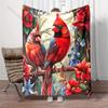 Red Cardinals with Vibrant Flowers Pattern Blanket Flannel Material Soft Warm for All Seasons, Home Outdoor Camping Picnics RV